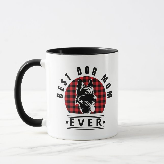 Best Dog Mom Ever Shepherd Dog Buffalo Check Mug (Left)