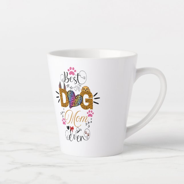 Best Dog Mom Ever Shirt – Leopard Print dog Mom  Latte Mug (Right)