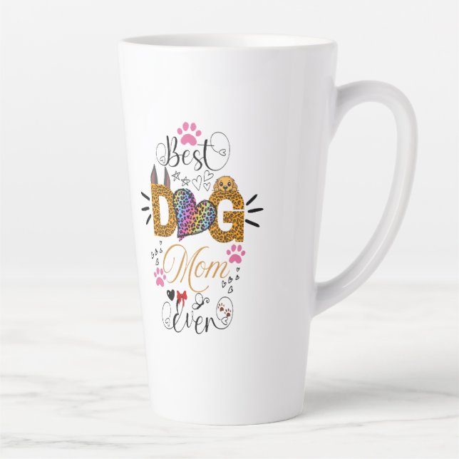 Best Dog Mom Ever Shirt – Leopard Print dog Mom  Latte Mug (Right)