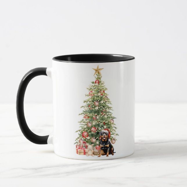 Best Dog Mom Ever Watercolor Christmas Rottweiler Mug (Left)