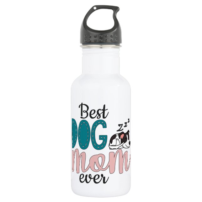 Best dog mom ever with lovely sleeping dog stainless steel water bottle (Front)