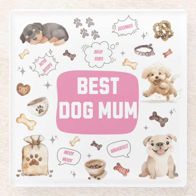 Best Dog Mom Glass Coaster (Front)