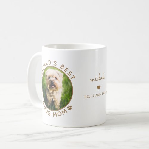 Best Dog Mom Gold Two Photo Modern Typography Coffee Mug