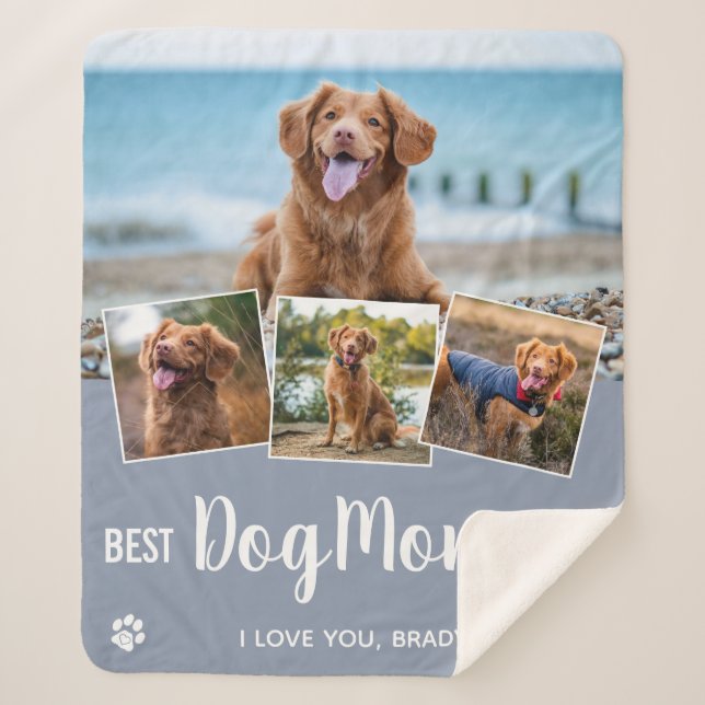 Best Dog Mom Gray 4 Photo Collage Sherpa Blanket (Front)