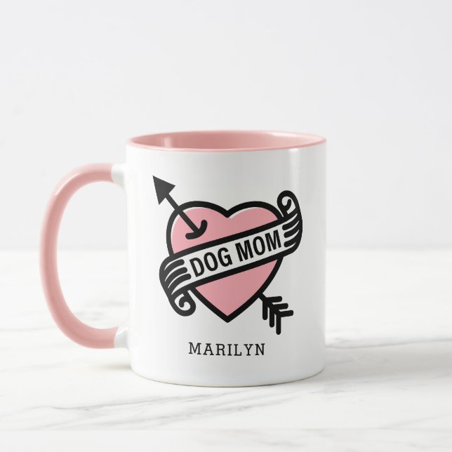 Best Dog Mom Heart Tattoo Photo and Text Mug (Left)