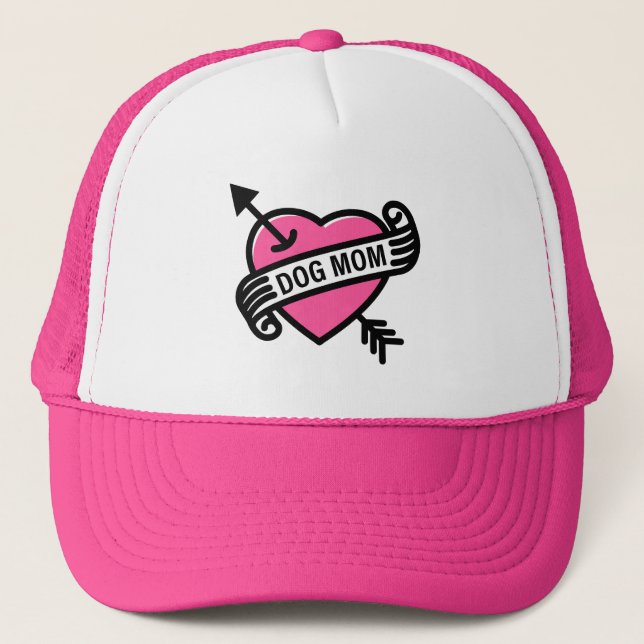 Best Dog Mom Heart Tattoo Trucker Hat (Front)