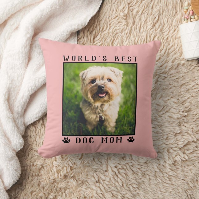 Best Dog Mom Paw Prints Custom Pet Photo Throw Pillow (Blanket)