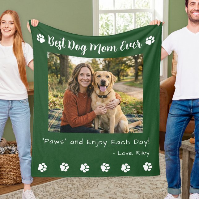 Best Dog Mom Paws Green Pet Photo Fleece Blanket (Creator Uploaded)