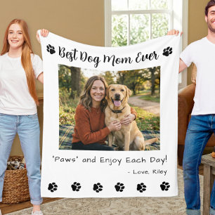 Best Dog Mom Paws Pet White Photo Fleece Blanket