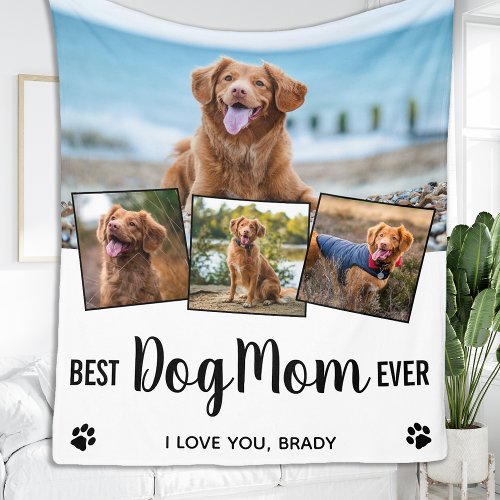 Best Dog Mom Personalized 4 Photo Collage Fleece Blanket
