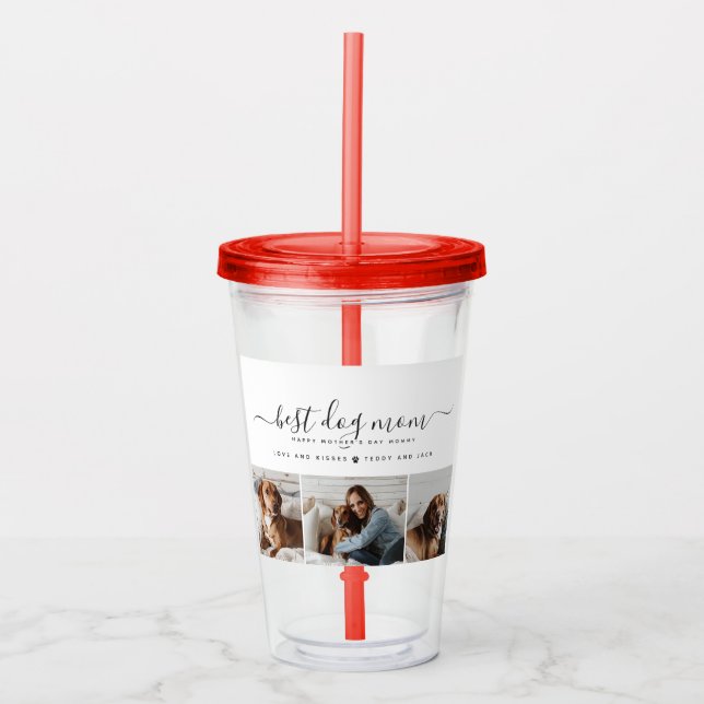 Best Dog Mom: Personalized Dog Photo Mother's Day Acrylic Tumbler (Front)