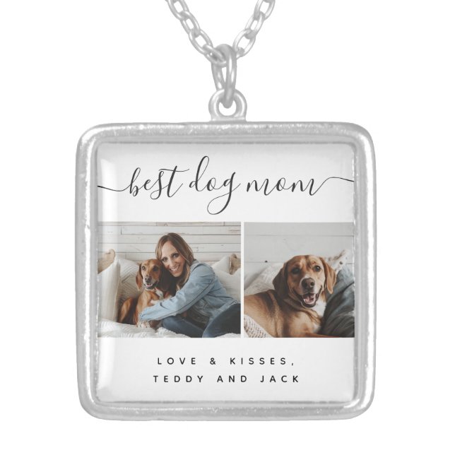 Best Dog Mom: Personalized Dog Photo Mother's Day Silver Plated Necklace (Front)