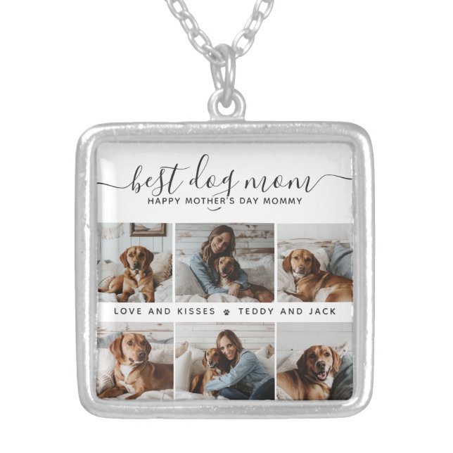 Best Dog Mom: Personalized Dog Photo Mother's Day Silver Plated Necklace (Front)