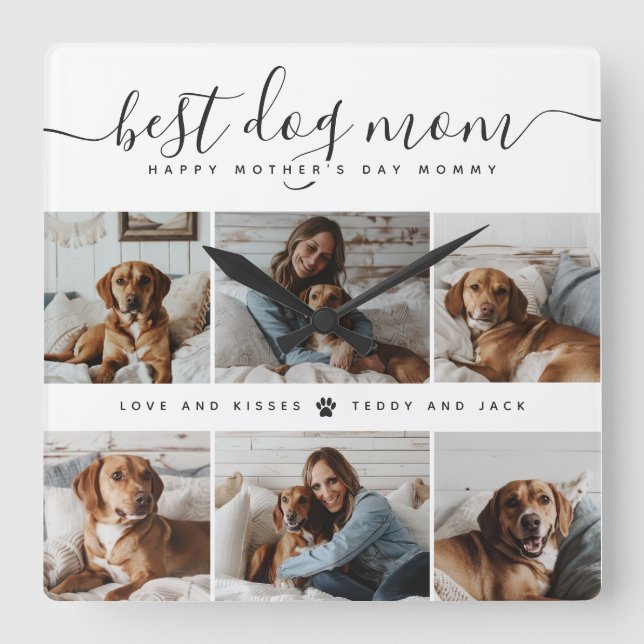 Best Dog Mom: Personalized Dog Photo Mother's Day Square Wall Clock (Front)