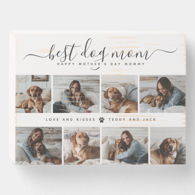 Best Dog Mom: Personalized Dog Photo Mother's Day Wooden Box Sign (Front Horizontal)