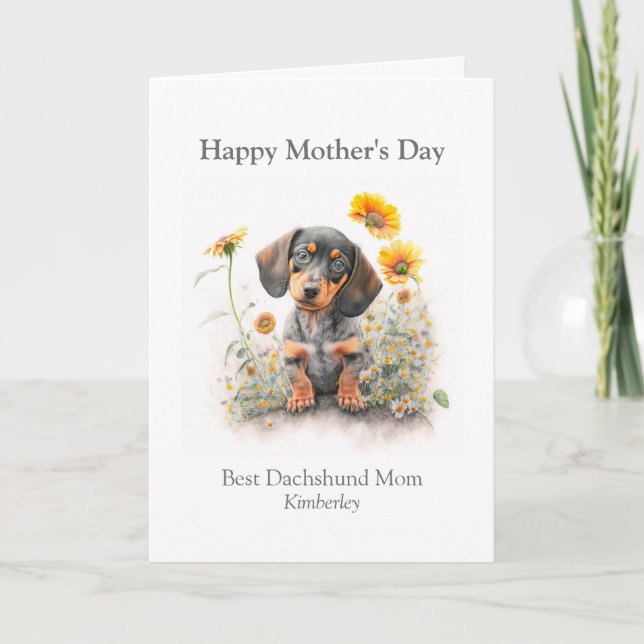 Best Dog Mom Pet Dachshund Florals Personalized  Holiday Card (Front)