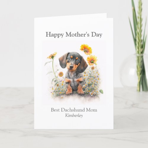 Best Dog Mom Pet Dachshund Florals Personalized  Holiday Card