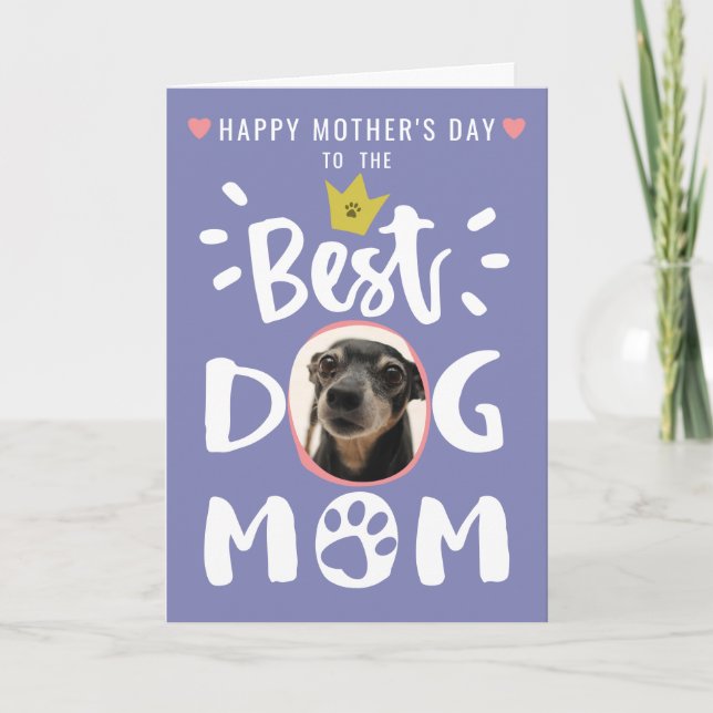 Best Dog Mom Pet Photo Cute Purple Mothers Day Holiday Card (Front)
