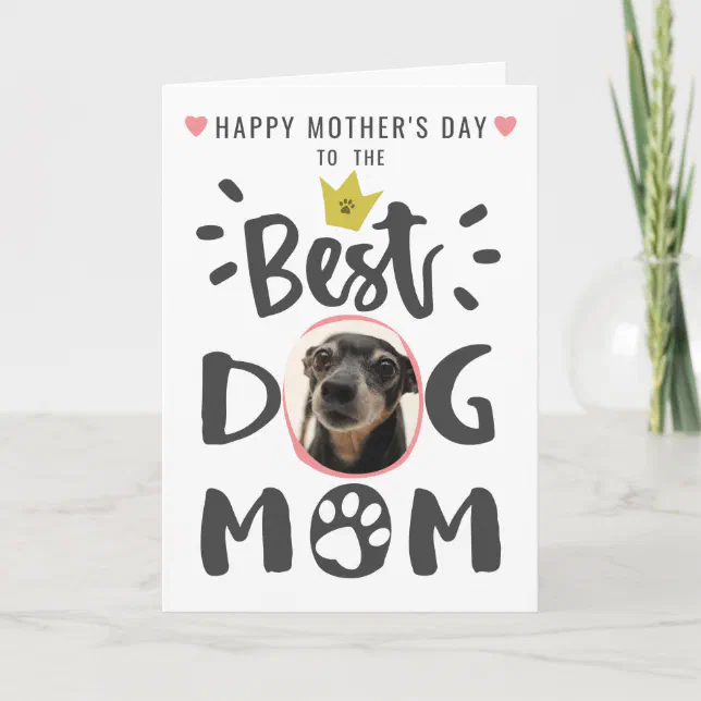 Best Dog Mom Pet Photo Cute Typography Mothers Day Holiday Card | Zazzle