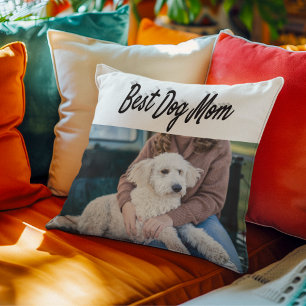 Best Dog Mom Photo Black text Throw Pillow