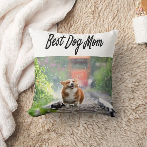 Best Dog Mom Photo Black  text  Throw Pillow