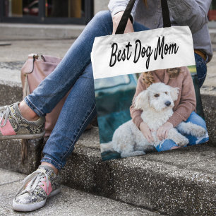 Best Dog Mom Photo Black  text  Tote Bag