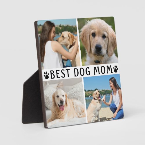 BEST DOG MOM Photo Collage Paw Print Plaque