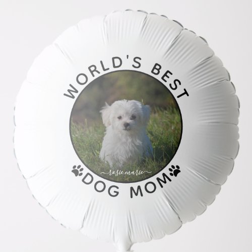 Best Dog Mom Photo Name Black Paw Prints Custom Balloon