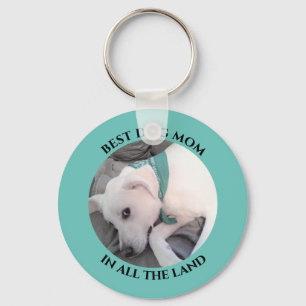 Best Dog Mom Photo of Cute White Puppy Dog Blue Keychain