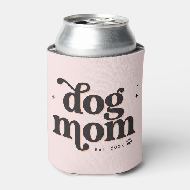 Best Dog Mom Trendy Retro Typography and Pawprint Can Cooler (Can Front)