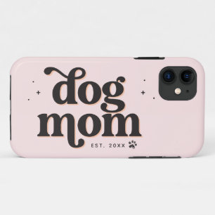 Best Dog Mom Trendy Retro Typography and Pawprint iPhone 11 Case