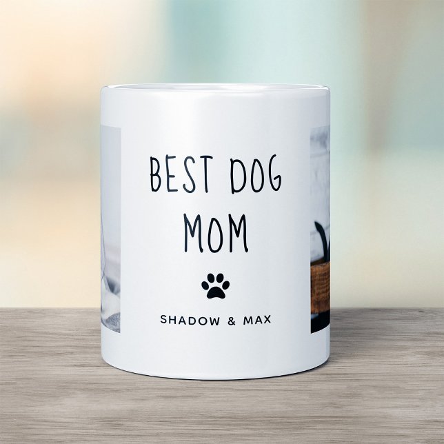 Best Dog Mom | Two Photo Handwritten Text Coffee Mug (Creator Uploaded)
