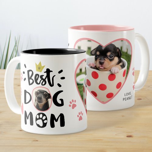 Best Dog Mom Typography Cute Paws Heart Pet Photo Two_Tone Coffee Mug