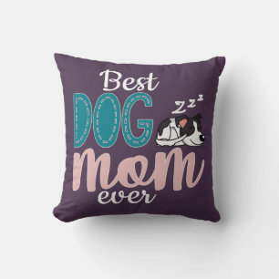 Best dog mom violet w/ cute sleeping spotted puppy throw pillow