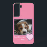Best Dog Mommy Ever Pink Text Pet Beagle Photo  Samsung Galaxy S22  Case<br><div class="desc">"Best Beagle Mommy Ever" gift for her. This pretty design is especially for a dog Mommy, dog Mummy, dog Mama, dog lover, dog parent or dog owner. It has a photo in a light purple color of a cute tricolor beagle puppy which can be replaced with a picture of your...</div>