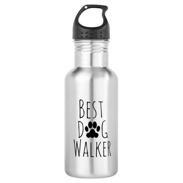 'Best Dog Walker' Playful Paw Print Pet Caregiver  Stainless Steel Water Bottle (Front)