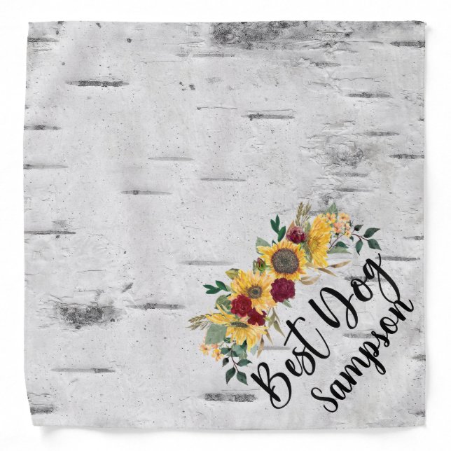 Best Dog Wedding Pet  Personalized Sunflower Wood Bandana (Front)