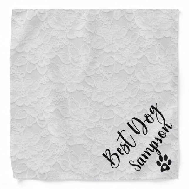 Best Dog Wedding Pet  Personalized White Lace Bandana (Front)