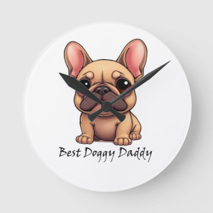Best Doggy Daddy French Bulldog Pet Dog Animal Round Clock