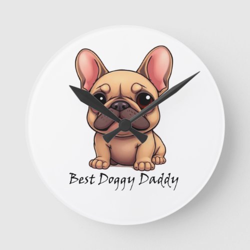 Best Doggy Daddy French Bulldog Pet Dog Animal Round Clock