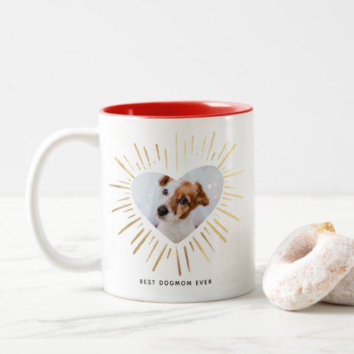BEST DOGMOM EVER Photo Gold Heart Mothers Day Two_Tone Coffee Mug
