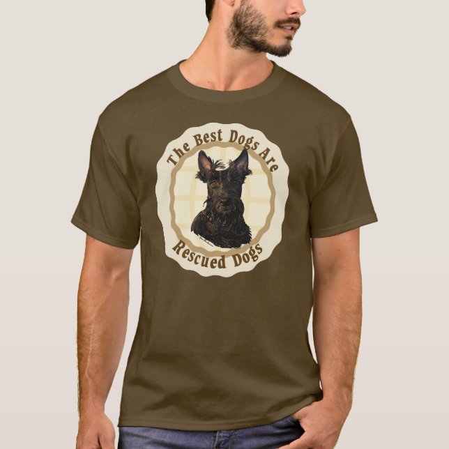 Best Dogs Are Rescued - Scottish Terrier T-Shirt (Front)
