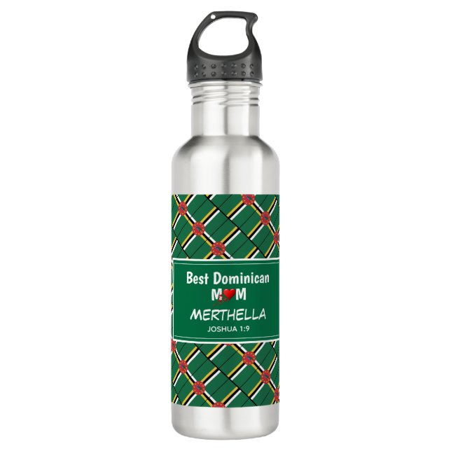 BEST DOMINICAN MOM Dominica Flag Personalized Stainless Steel Water Bottle (Front)