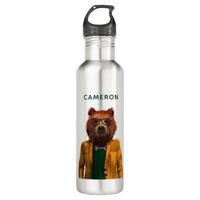 Best Dressed Bear | Add Your Name Stainless Steel Water Bottle (Front)