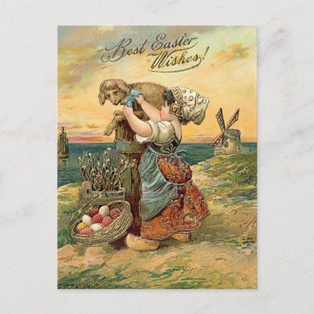 Best Easter Wishes Dutch Girl Postcard (Front)
