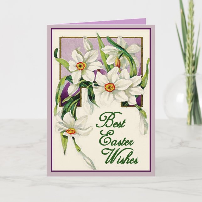 Best Easter Wishes, Lavender & White Personalized Holiday Card (Front)