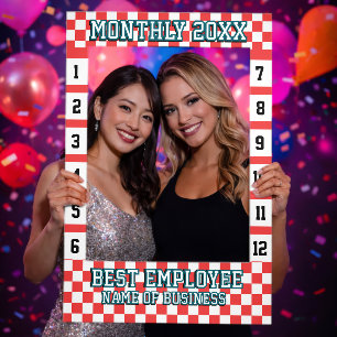 Best Employee of the Month Checkered Red White Selfie Frame