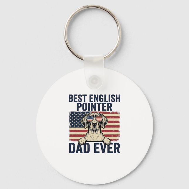 Best English Pointer Dad Ever Patriotic Dog Keychain (Front)