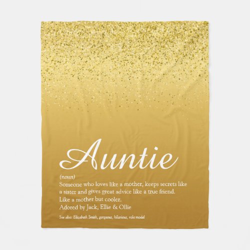 Best Ever Aunt Auntie Definition Gold Glitter Fleece Blanket