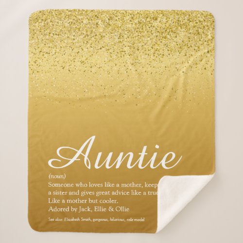 Best Ever Aunt Auntie Definition Gold Glitter Sherpa Blanket